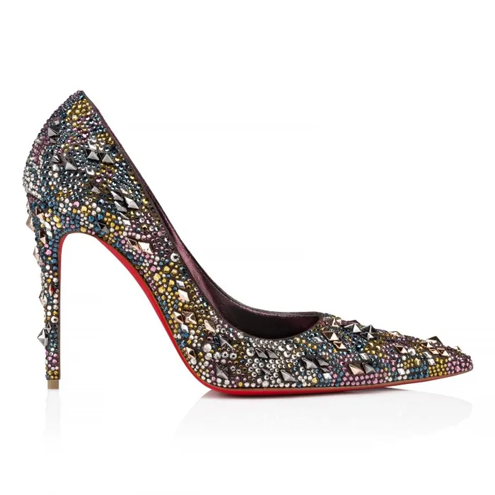 Women Kate Max Strass Eternity 100 Mm Pumps 8211 Metallic Suede And Eternity Strass 8211 Anthracite Christian Louboutin Pumps