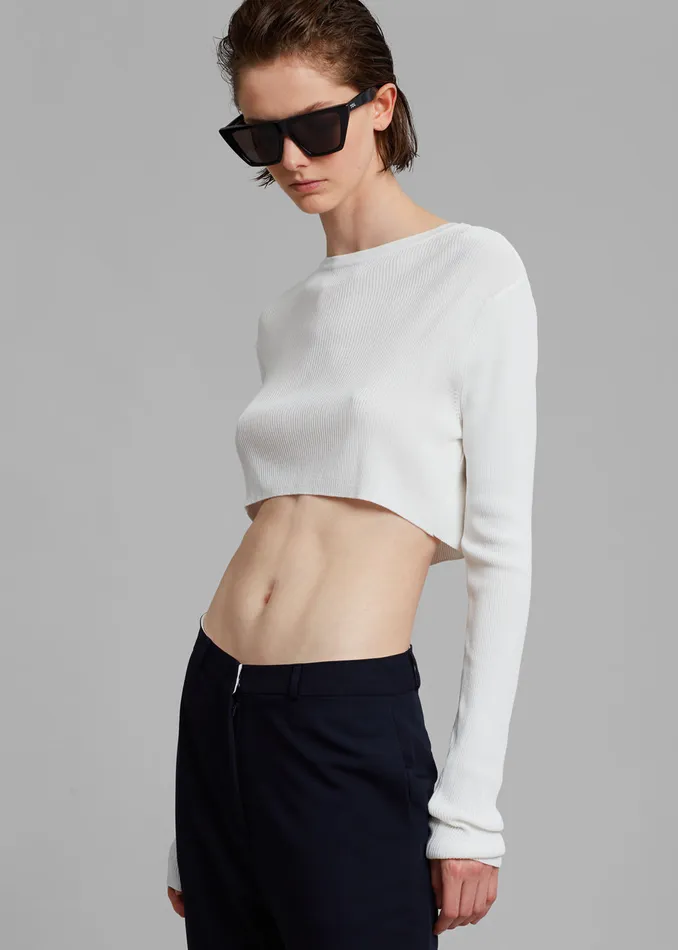Women Kaz Cropped Knit Top 8211 White The Frankie Shop Tops