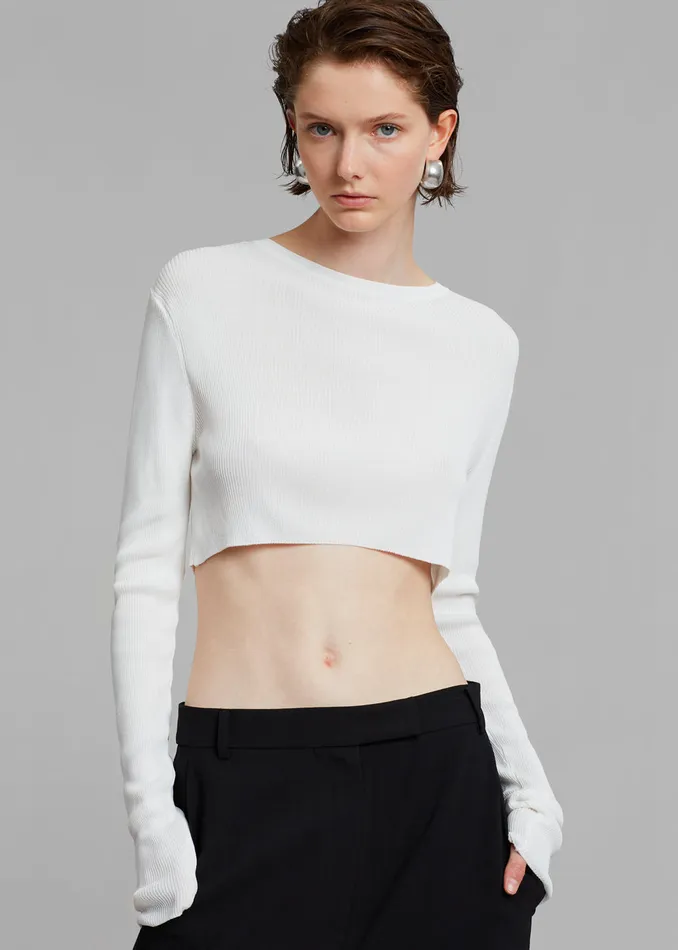 Women Kaz Cropped Knit Top 8211 White The Frankie Shop Tops