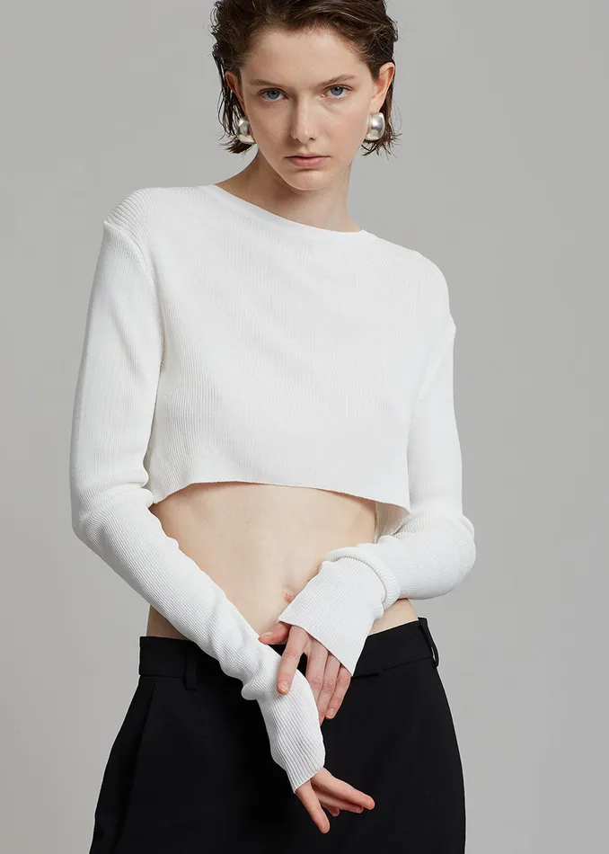 Women Kaz Cropped Knit Top 8211 White The Frankie Shop Tops