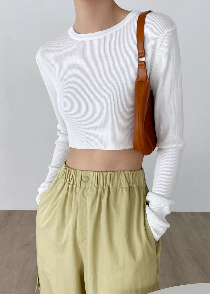 Women Kaz Cropped Knit Top 8211 White The Frankie Shop Tops