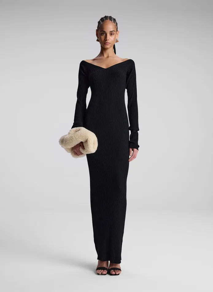 Women Keaton Ribbed Merino Maxi Dress Black ALC Dresses