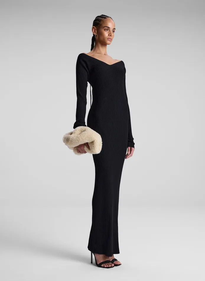 Women Keaton Ribbed Merino Maxi Dress Black ALC Dresses