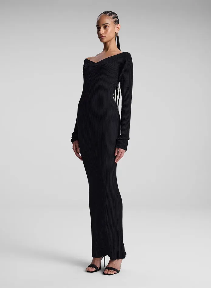 Women Keaton Ribbed Merino Maxi Dress Black ALC Dresses