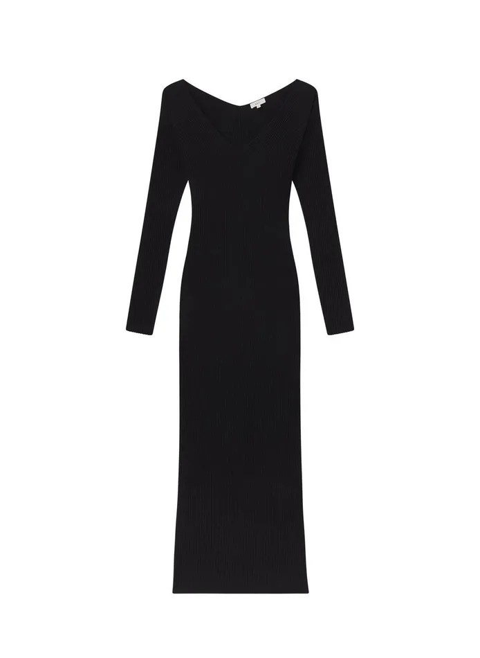 Women Keaton Ribbed Merino Maxi Dress Black ALC Dresses