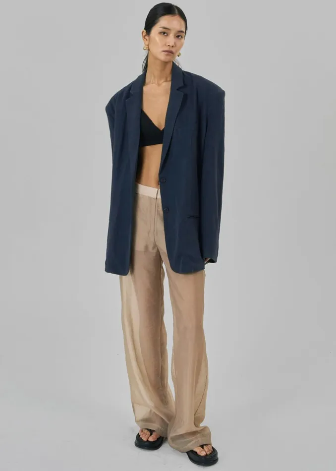 Women Keenan Linen Oversized Blazer 8211 Navy The Frankie Shop Outerwear