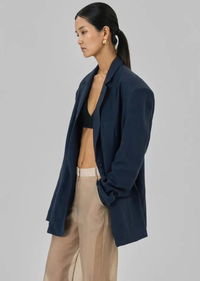 Women Keenan Linen Oversized Blazer 8211 Navy The Frankie Shop Outerwear