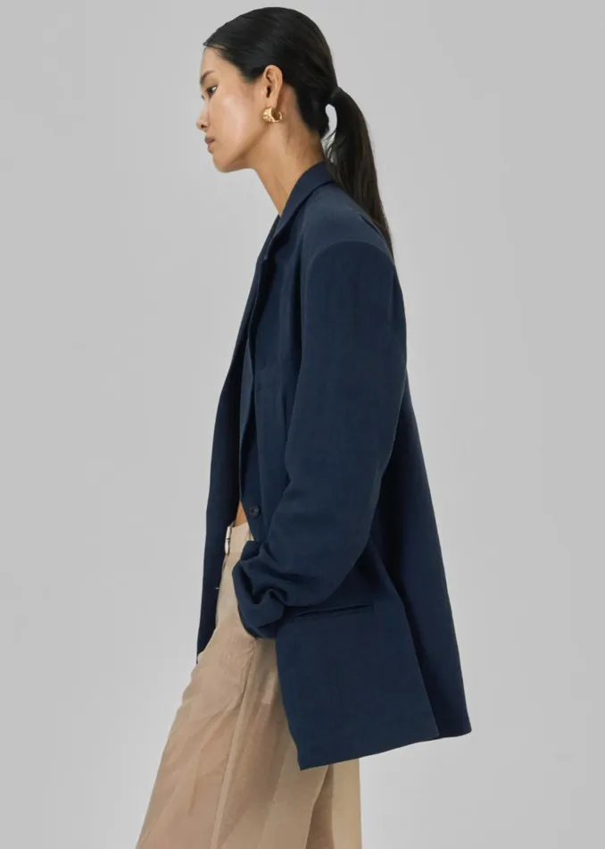 Women Keenan Linen Oversized Blazer 8211 Navy The Frankie Shop Outerwear