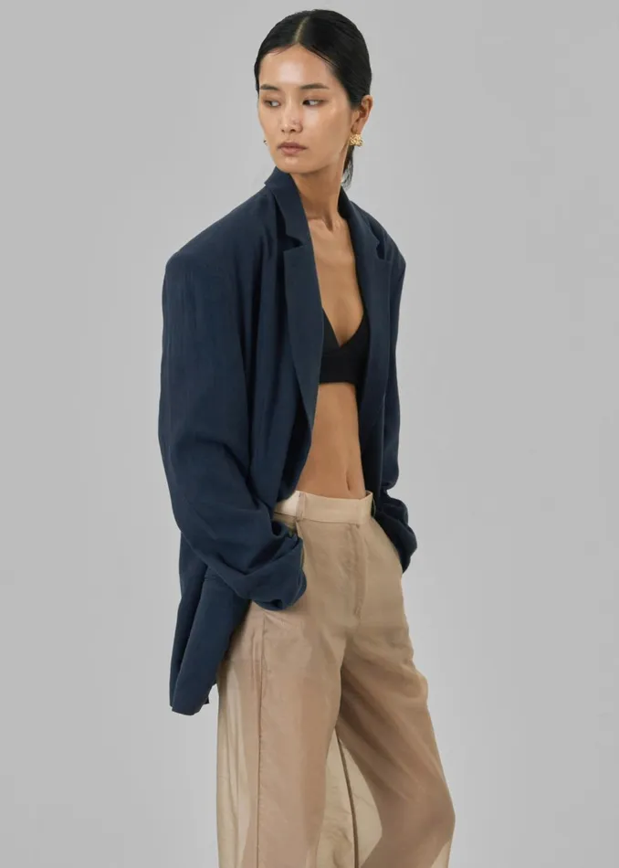 Women Keenan Linen Oversized Blazer 8211 Navy The Frankie Shop Outerwear