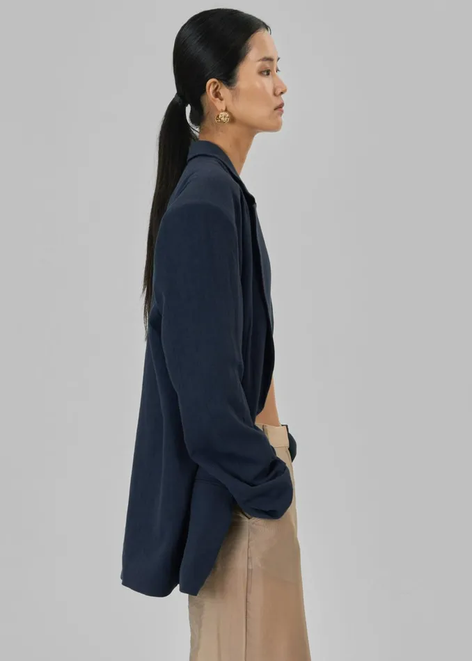 Women Keenan Linen Oversized Blazer 8211 Navy The Frankie Shop Outerwear