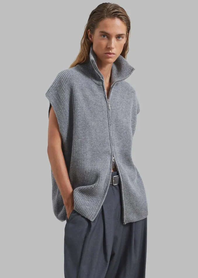Women Kellan Wool Blend Sleeveless Zip Turtleneck 8211 Grey The Frankie Shop Knitwear
