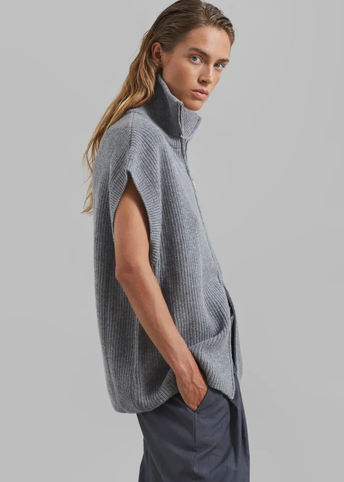 Women Kellan Wool Blend Sleeveless Zip Turtleneck 8211 Grey The Frankie Shop Knitwear
