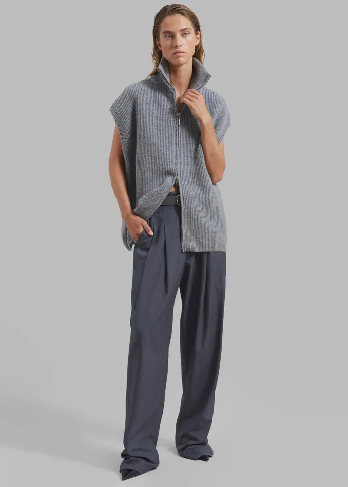 Women Kellan Wool Blend Sleeveless Zip Turtleneck 8211 Grey The Frankie Shop Knitwear
