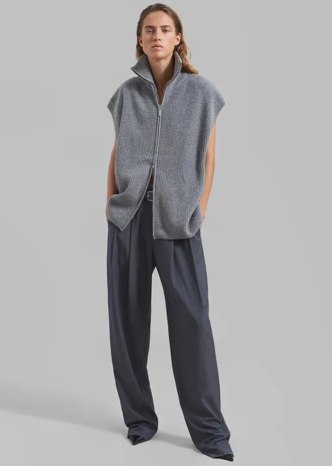 Women Kellan Wool Blend Sleeveless Zip Turtleneck 8211 Grey The Frankie Shop Knitwear