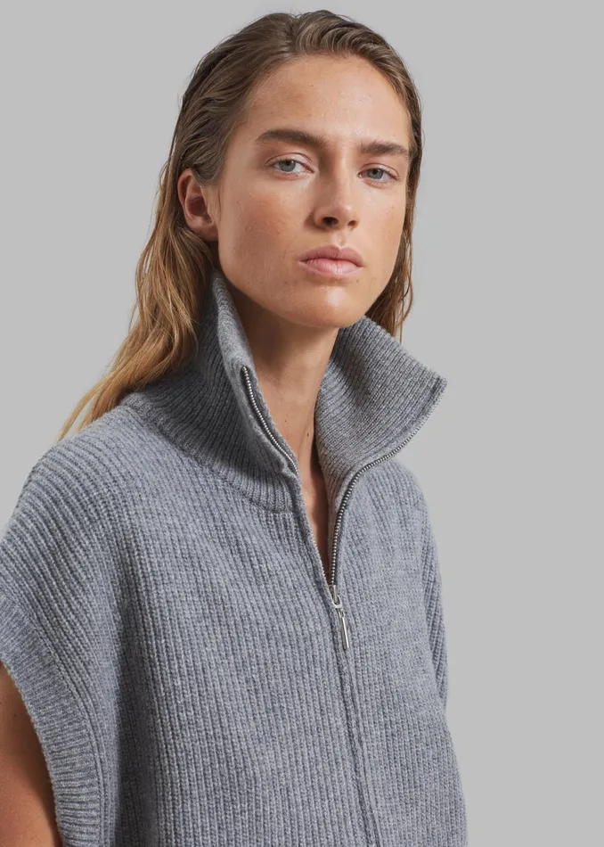 Women Kellan Wool Blend Sleeveless Zip Turtleneck 8211 Grey The Frankie Shop Knitwear