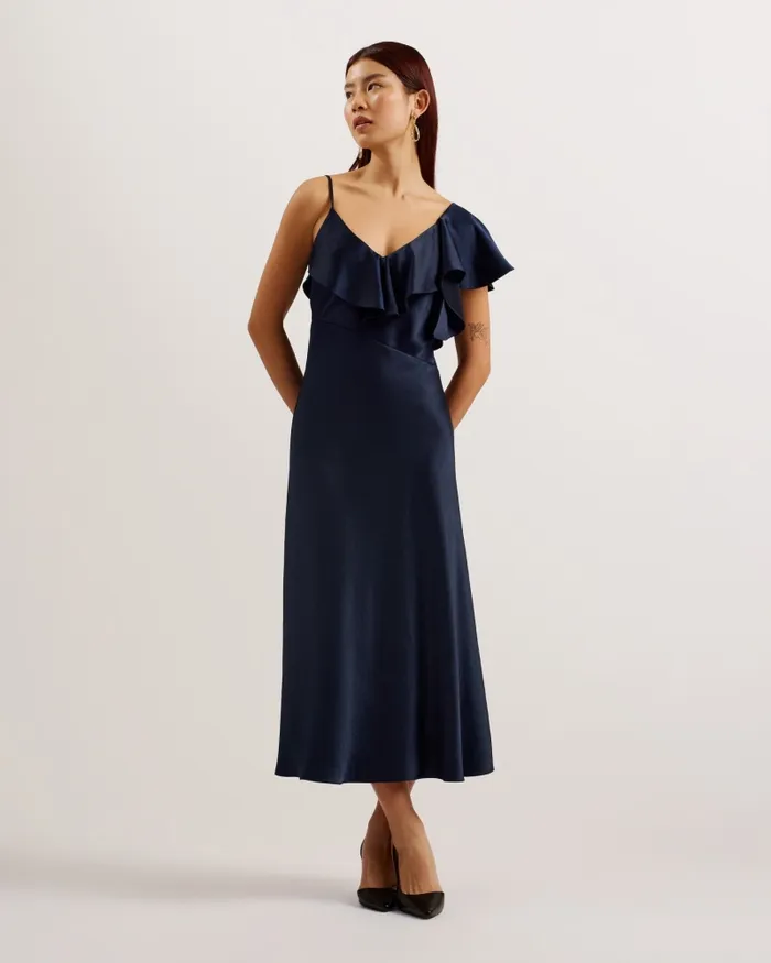 Women KEOMI 8211 Ruffle Neck Satin Midi Slip Dress Navy Ted Baker Dresses Women KEOMI 8211 Ruffle Neck Satin Midi Slip Dress Navy Ted Baker Dresses
