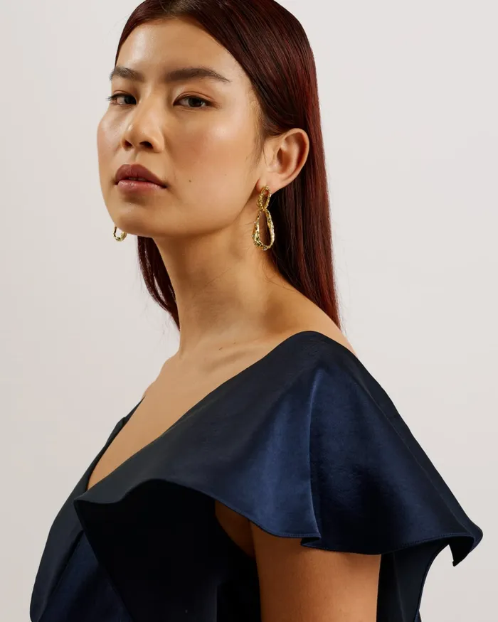 Women KEOMI 8211 Ruffle Neck Satin Midi Slip Dress Navy Ted Baker Dresses Women KEOMI 8211 Ruffle Neck Satin Midi Slip Dress Navy Ted Baker Dresses