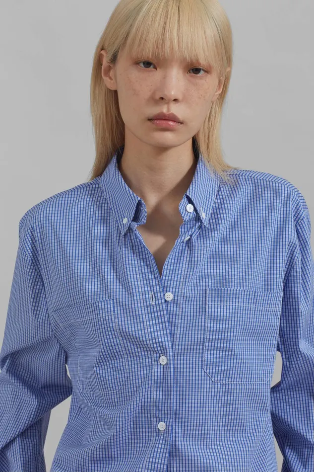 Women Kessa Gingham Button Up Shirt 8211 Blue The Frankie Shop Tops