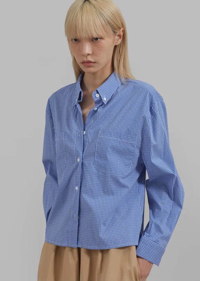 Women Kessa Gingham Button Up Shirt 8211 Blue The Frankie Shop Tops