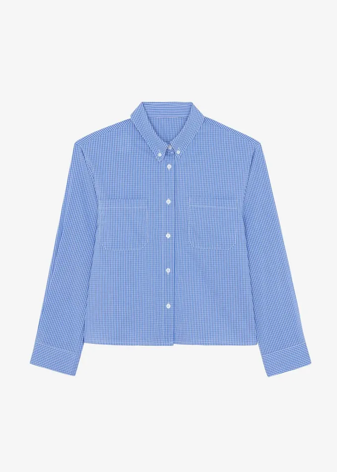 Women Kessa Gingham Button Up Shirt 8211 Blue The Frankie Shop Tops