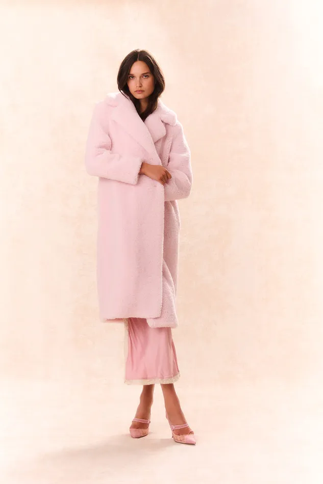 WomenKids Jackets and Coats LoveShackFancy Baileene Faux Shearling Coat Pale Pink