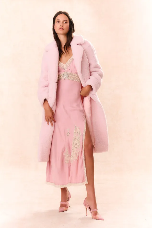 WomenKids Jackets and Coats LoveShackFancy Baileene Faux Shearling Coat Pale Pink