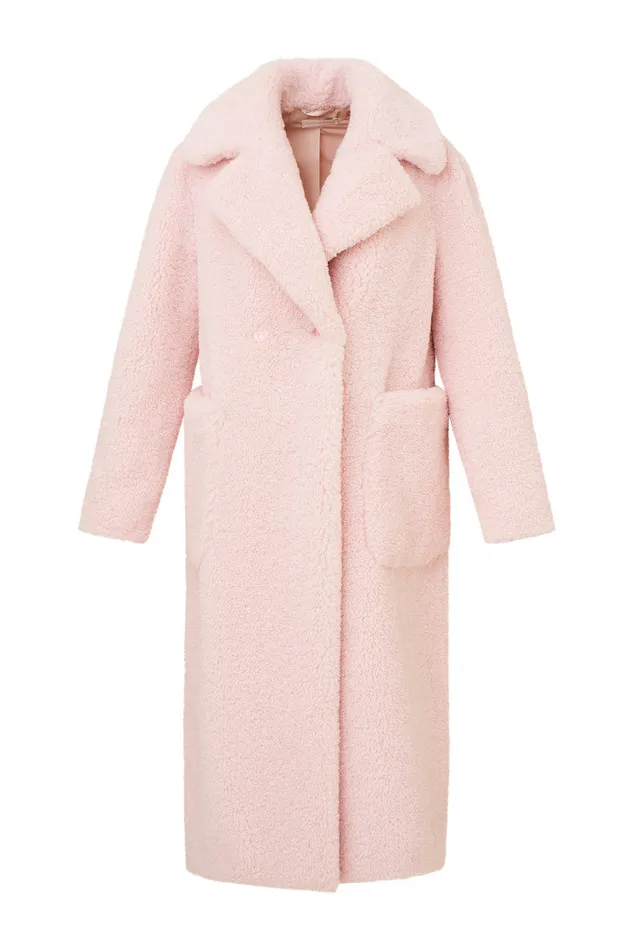 WomenKids Jackets and Coats LoveShackFancy Baileene Faux Shearling Coat Pale Pink