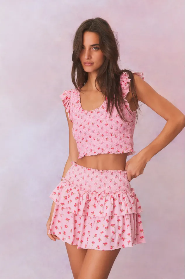 WomenKids Skirts LoveShackFancy Ohana Printed Smocked Mini Skirt Cherry Pink