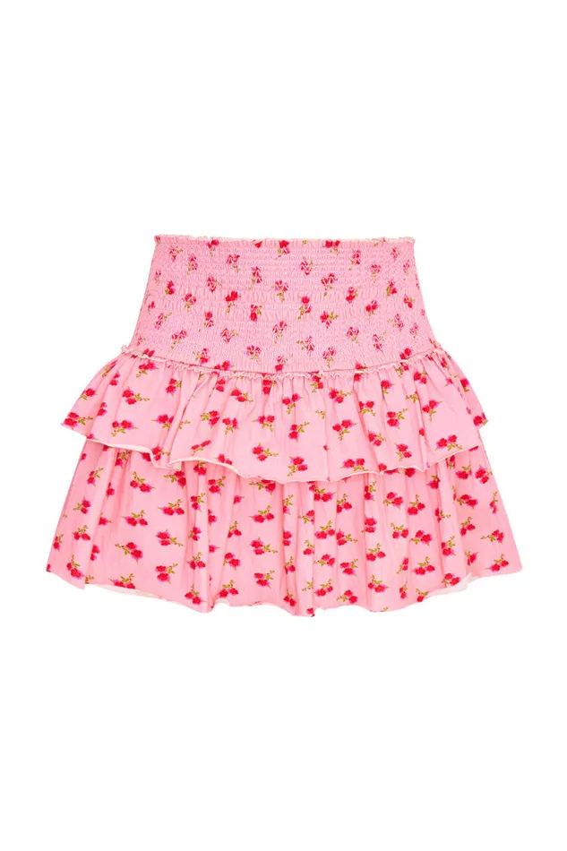 WomenKids Skirts LoveShackFancy Ohana Printed Smocked Mini Skirt Cherry Pink