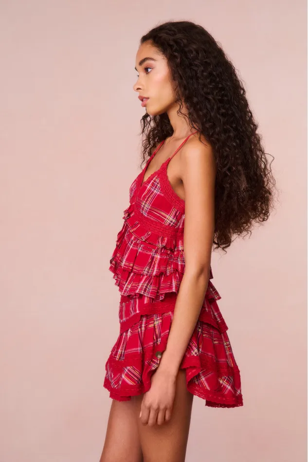 WomenKids Tops LoveShackFancy Abbott Tartan Ruffle Top Cheery Red