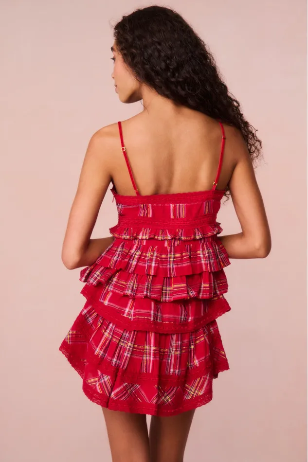 WomenKids Tops LoveShackFancy Abbott Tartan Ruffle Top Cheery Red