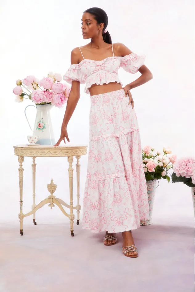 WomenKids Tops LoveShackFancy Amille Bow OffTheShoulder Top Bubblegum Blast