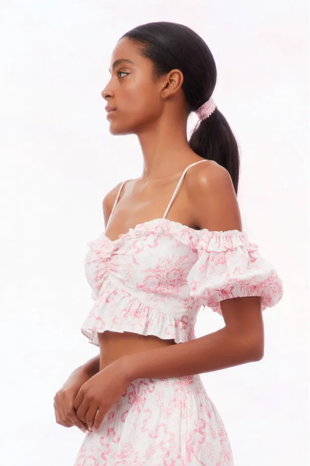 WomenKids Tops LoveShackFancy Amille Bow OffTheShoulder Top Bubblegum Blast