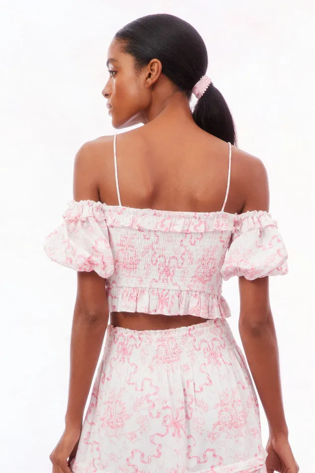WomenKids Tops LoveShackFancy Amille Bow OffTheShoulder Top Bubblegum Blast
