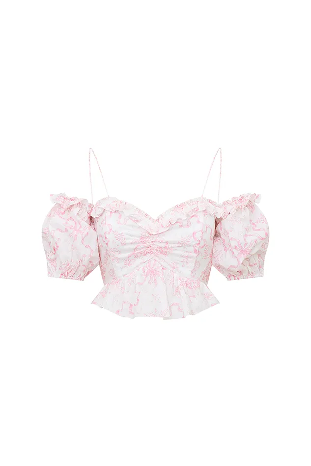 WomenKids Tops LoveShackFancy Amille Bow OffTheShoulder Top Bubblegum Blast