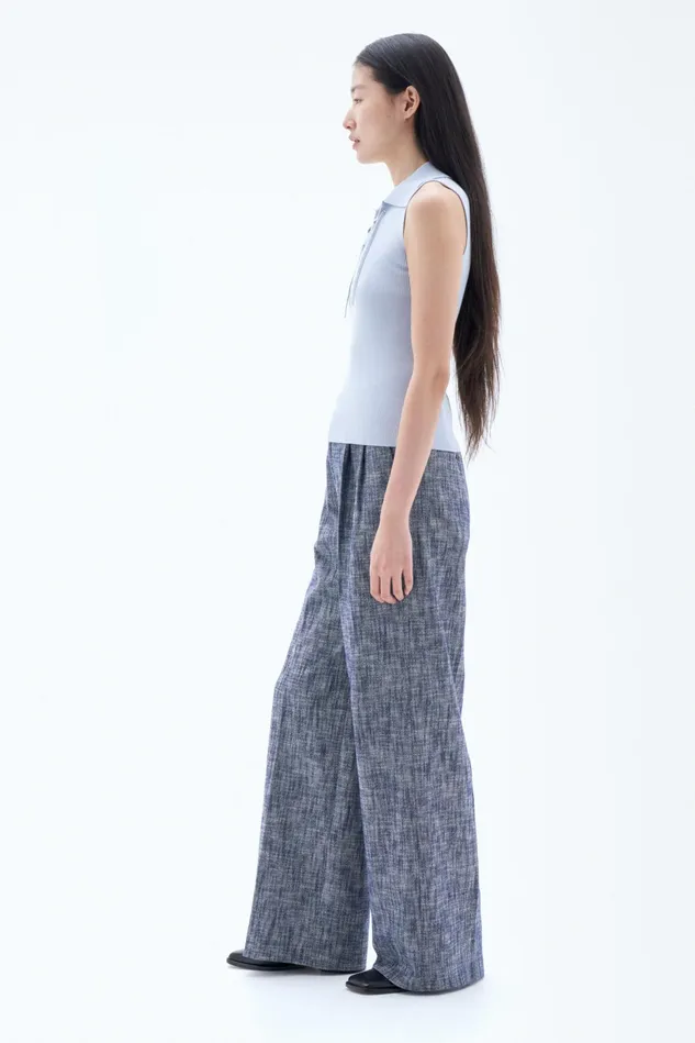 Women Laced Collar Top Mist Blue Filippa K Knitwear