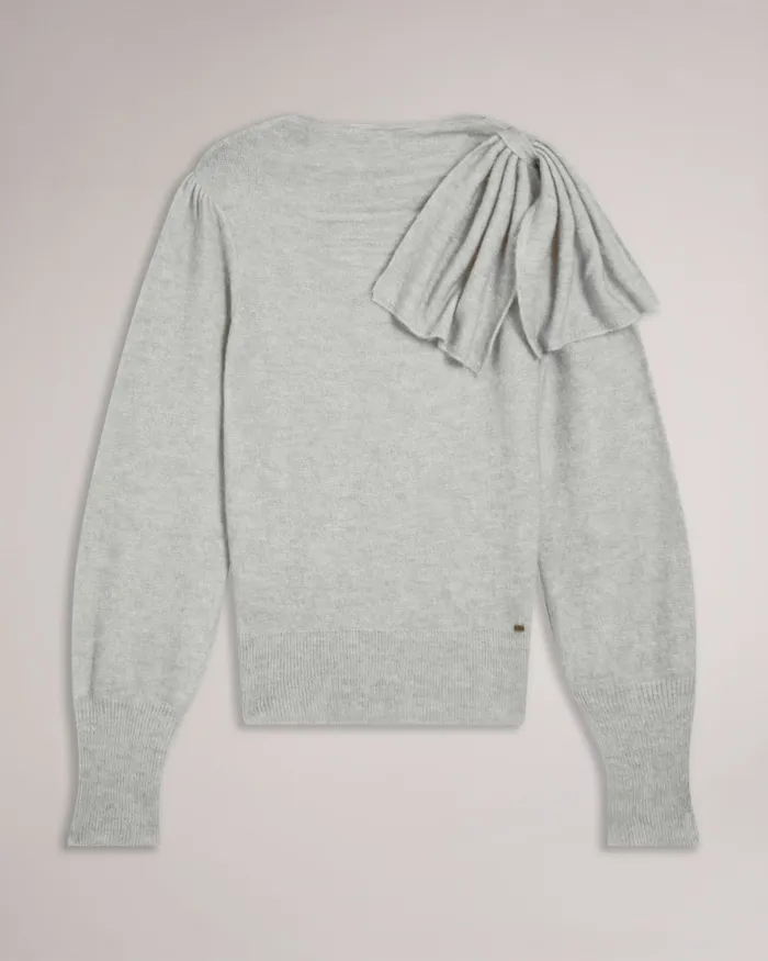Women LARBOW 8211 Bow Embellished Jumper Light Grey Ted Baker Jumpers and Cardigans