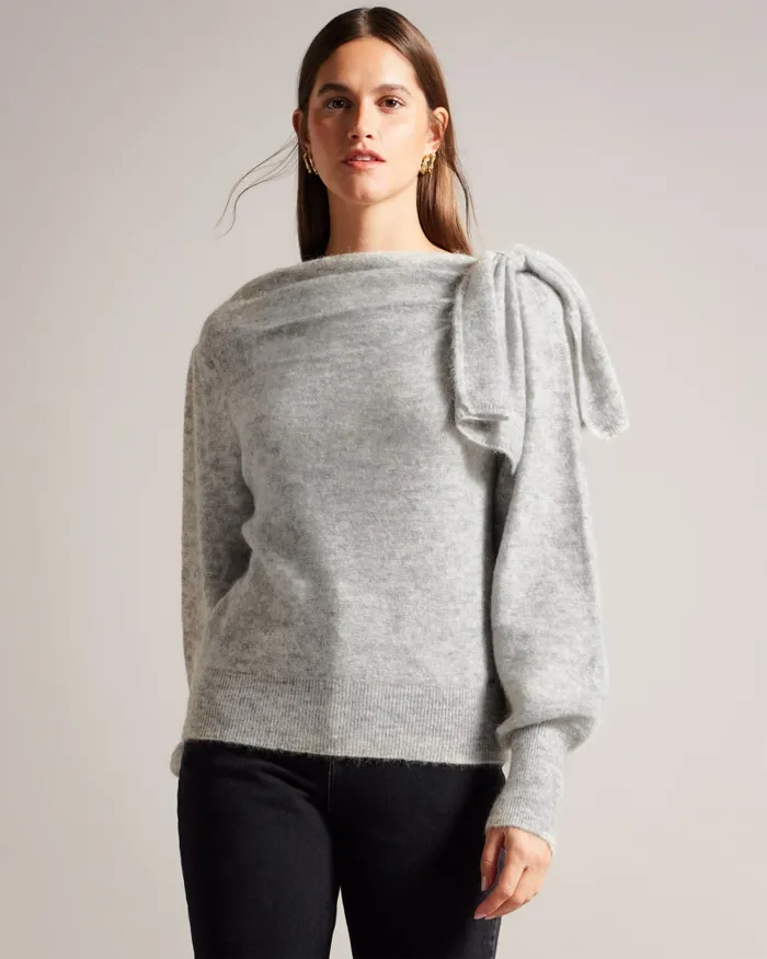 Women LARBOW 8211 Bow Embellished Jumper Light Grey Ted Baker Jumpers and Cardigans