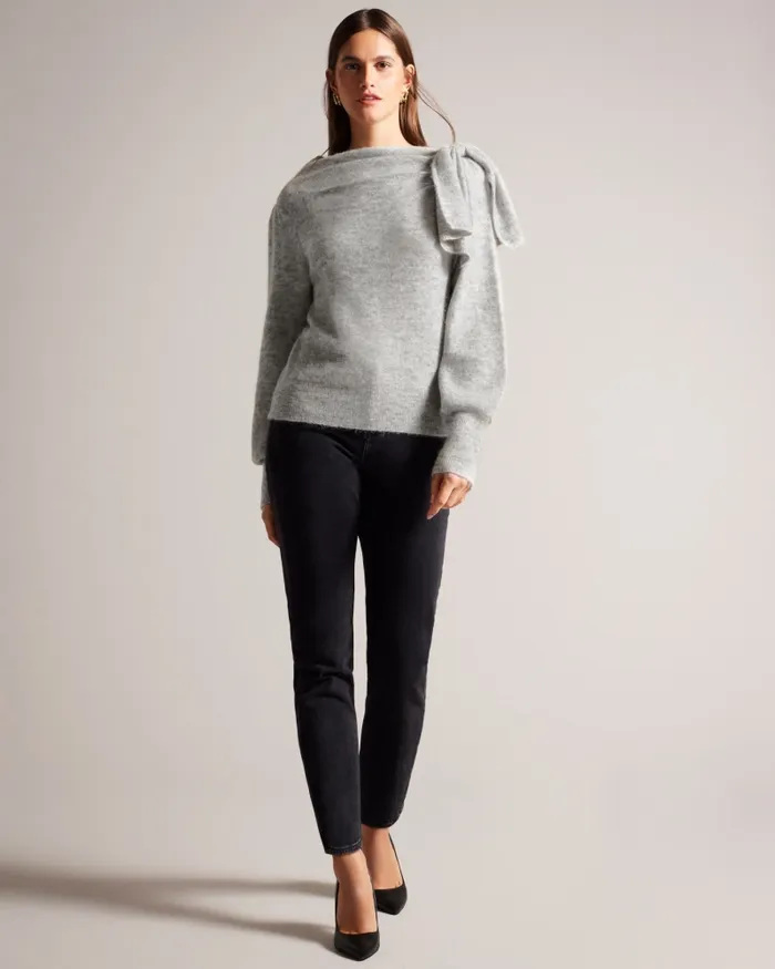 Women LARBOW 8211 Bow Embellished Jumper Light Grey Ted Baker Jumpers and Cardigans