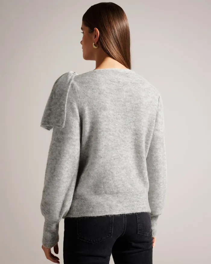 Women LARBOW 8211 Bow Embellished Jumper Light Grey Ted Baker Jumpers and Cardigans