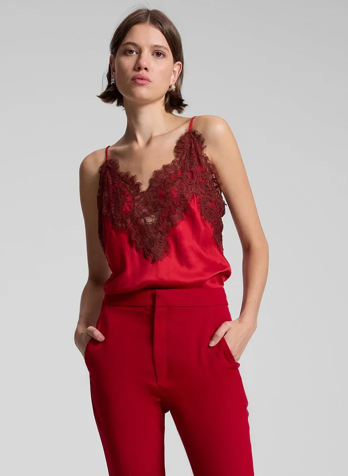 Women Lennon Satin And Lace Camisole Top Really Redbosco ALC Tees and Tanks
