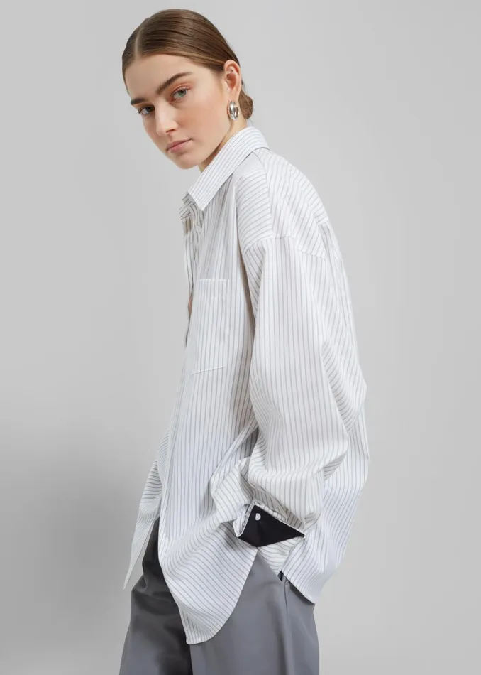 Women Leona Button Up Shirt 8211 WhiteGrey Stripe The Frankie Shop Tops