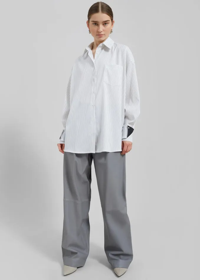 Women Leona Button Up Shirt 8211 WhiteGrey Stripe The Frankie Shop Tops