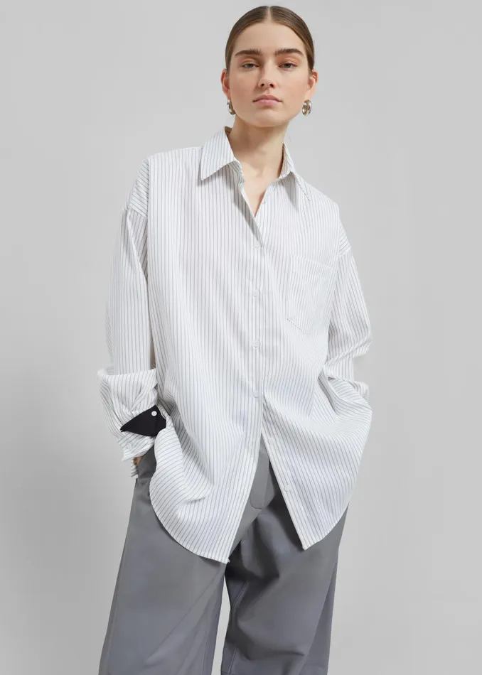 Women Leona Button Up Shirt 8211 WhiteGrey Stripe The Frankie Shop Tops