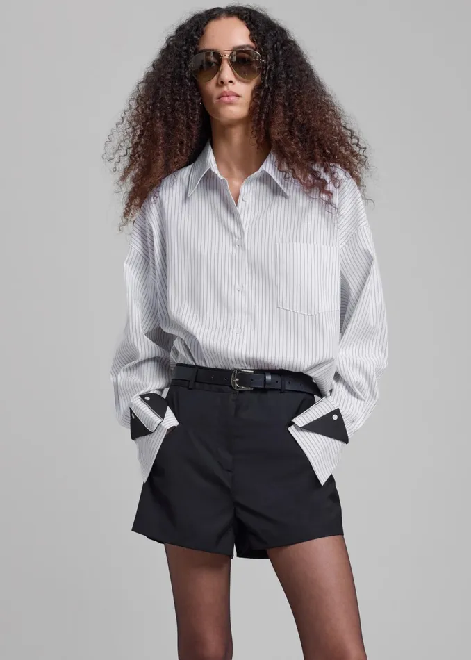 Women Leona Button Up Shirt 8211 WhiteGrey Stripe The Frankie Shop Tops