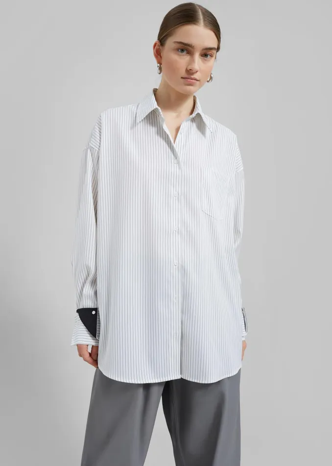 Women Leona Button Up Shirt 8211 WhiteGrey Stripe The Frankie Shop Tops