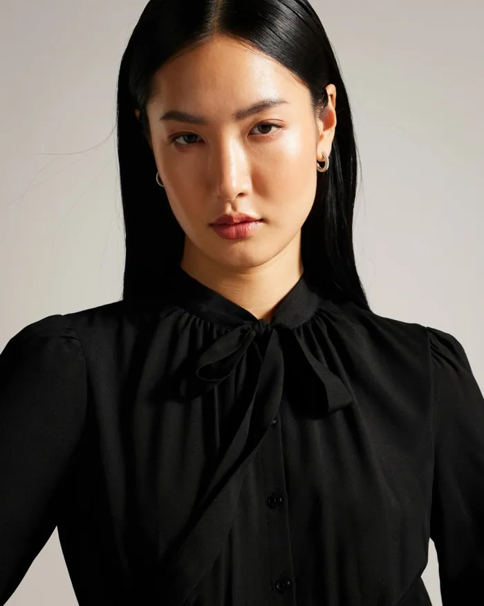 Women LEOT 8211 Knitted Trouser Jumpsuit With Tie Neck Black Ted Baker Jumpsuits and Playsuits