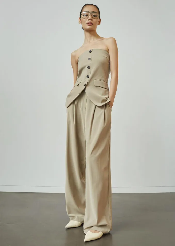 Women Livvy Pleated Trousers 8211 Beige The Frankie Shop Bottoms