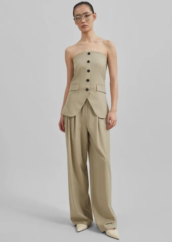 Women Livvy Pleated Trousers 8211 Beige The Frankie Shop Bottoms