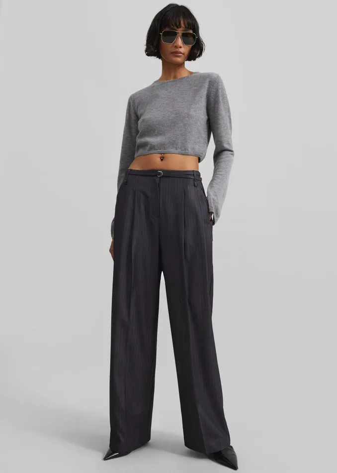 Women Loma Pintuck Trousers 8211 CharcoalWhite Pinstripe The Frankie Shop Bottoms